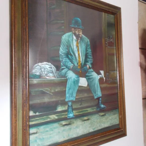 Vintage railway rider framed print, approximately 22 1/4" x 27" - Picture 1 of 9